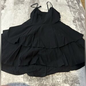 Black Cotton Tiered Mini Dress